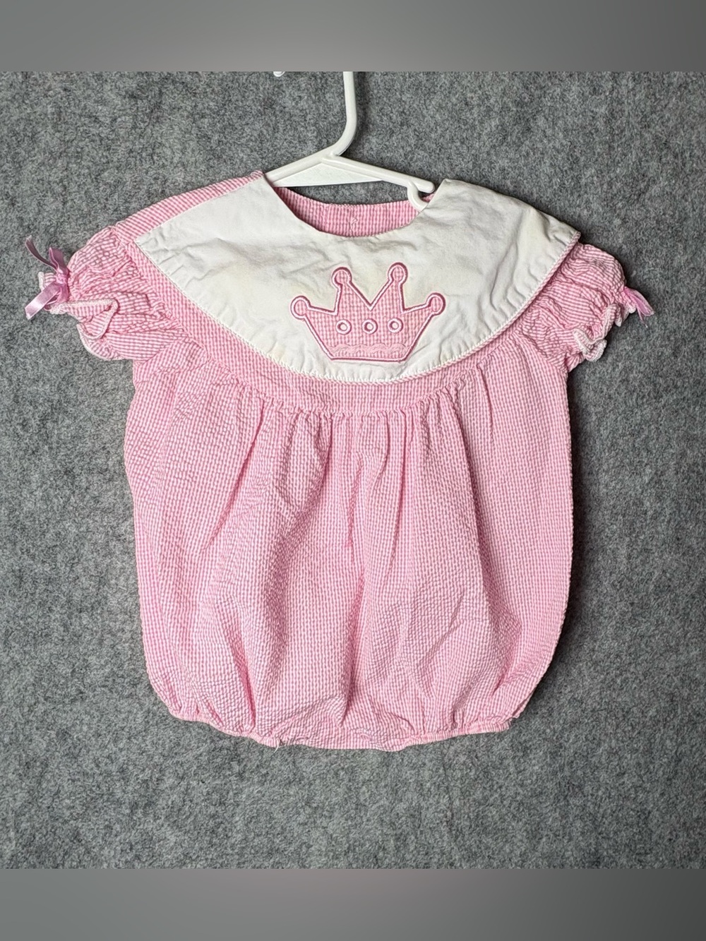 Princess Mudpie Baby Pink Crown Smocked Romper Baby Sz 0-6 Mo